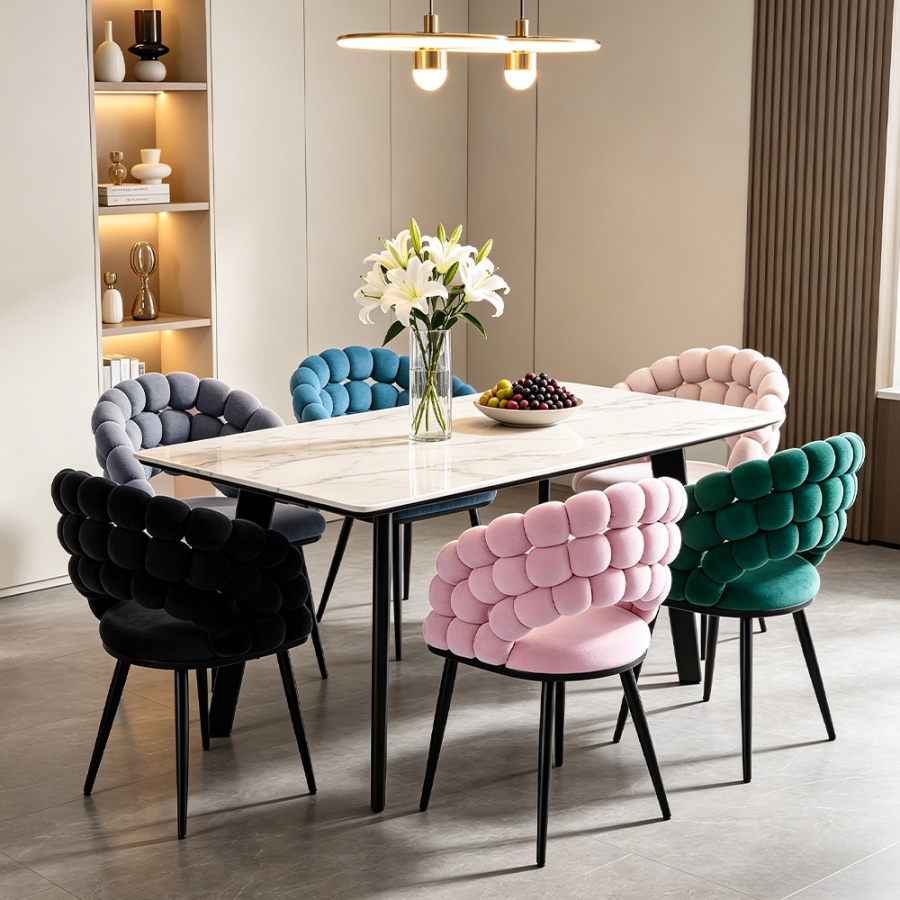 Modern design dining chair with fur ball back